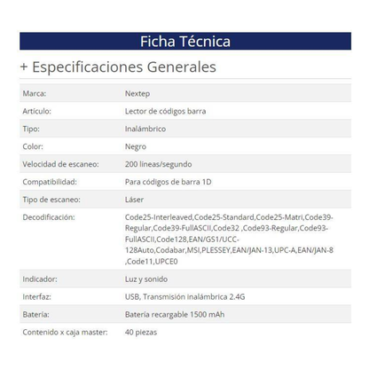 Lector de Código de Barra Nextep NE-500I