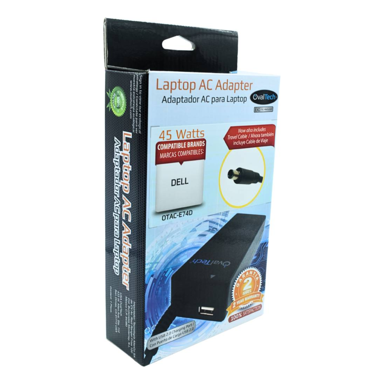 Adaptador de corriente para laptop OVALTECH 19.5V/2.31AH para DELL, Dell XPS 13 9343-4143 Notebook Dell XPS 13 L322X Ultrabook, Dell Ultrabook