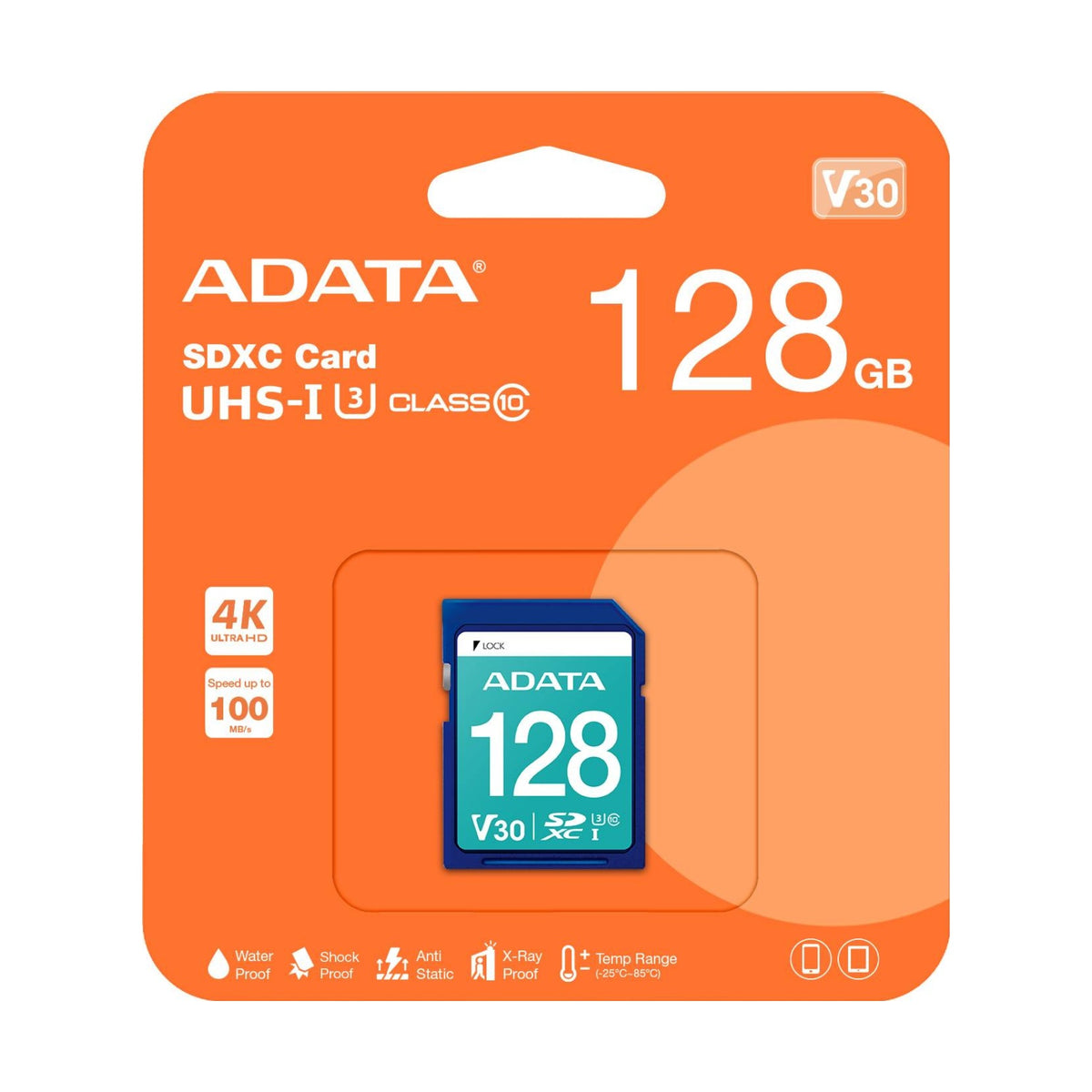 Tarjeta de Memoria SDXC ADATA 128 GB UHS-I U3 V30 Clase 10 (ASDX128GUI3V30S-R)