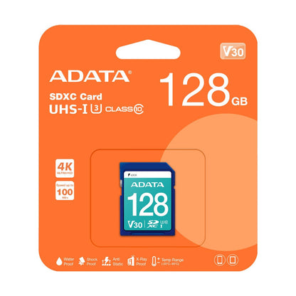 Tarjeta de Memoria SDXC ADATA 128 GB UHS-I U3 V30 Clase 10 (ASDX128GUI3V30S-R)