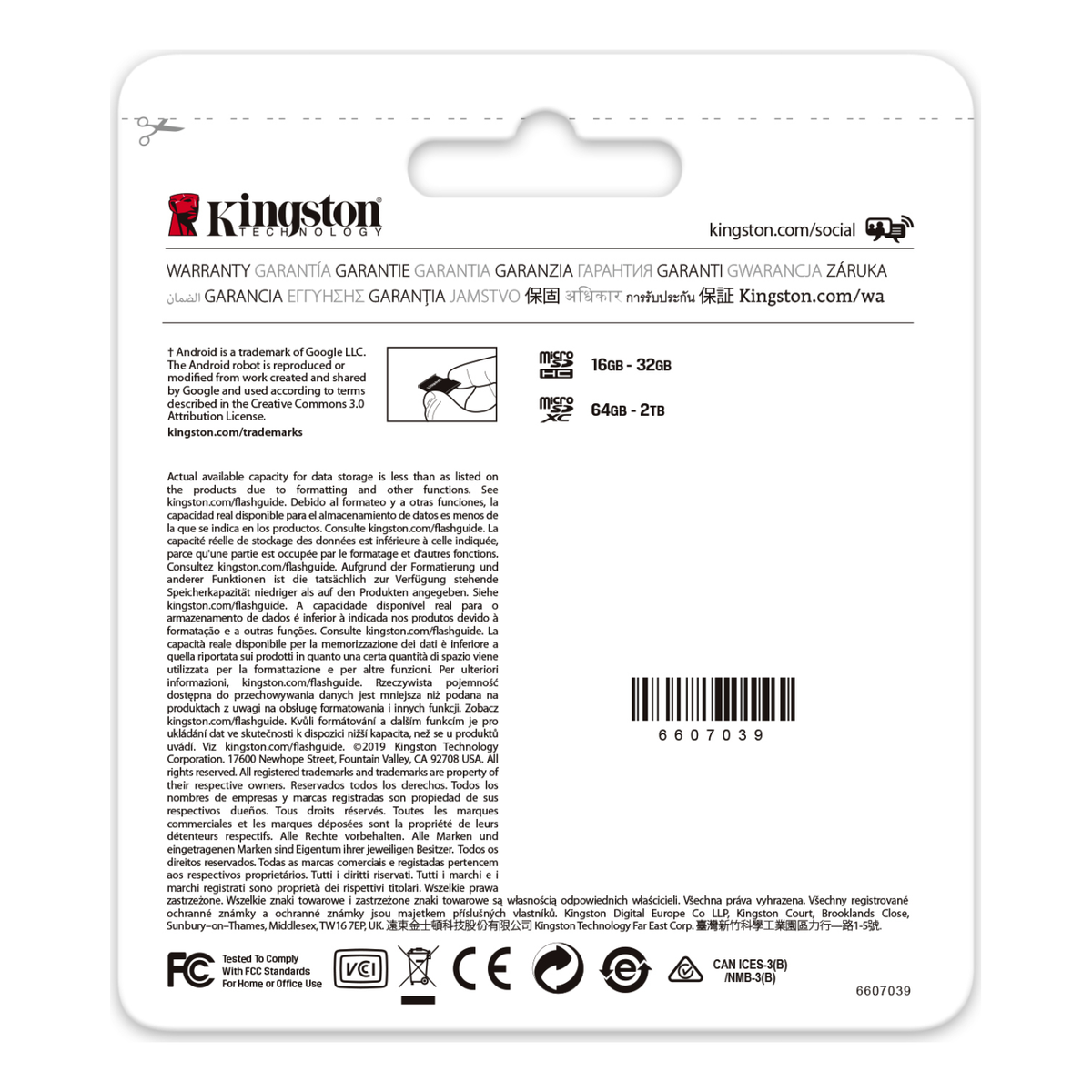 Tarjeta de Memoria microSDXC Kingston Technology Canvas Go! Plus 512 GB UHS-I U3 V30 A2 Clase 10 lectura 170 MB/s escritura 90 MB/s (SDCG3/512 GB)