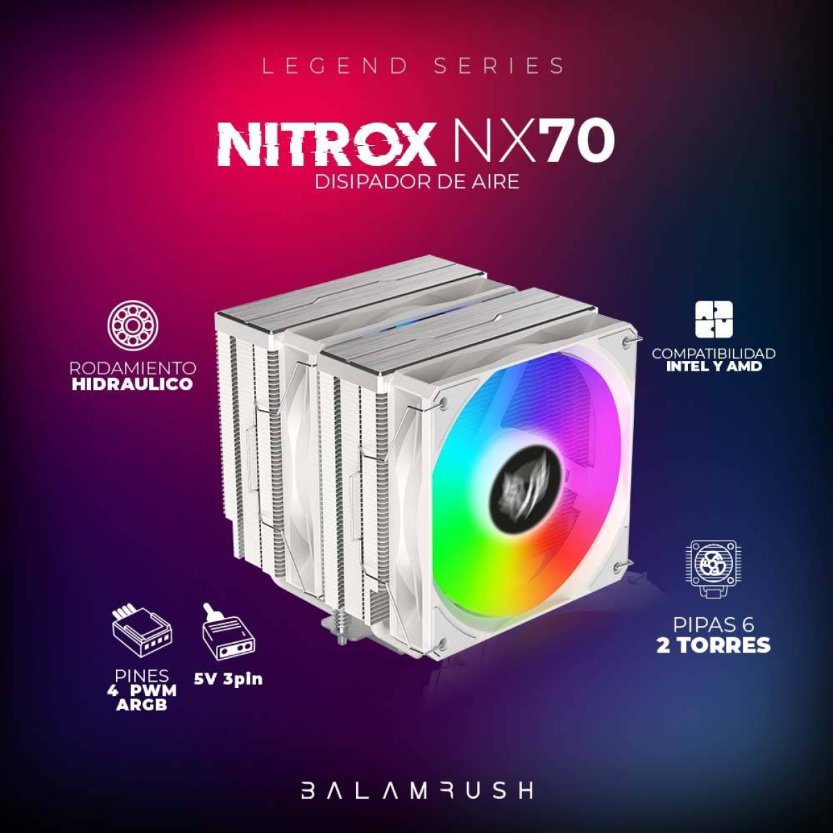 Disipador Balam Rush Nitrox NX70, 600-1800 RPM, 73.6 CFM (BR-937931)