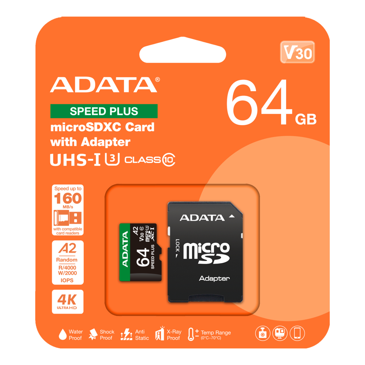 Tarjeta de Memoria microSDXC ADATA Speed Plus 64 GB (UD64GUI3V30A2SP-RA1)
