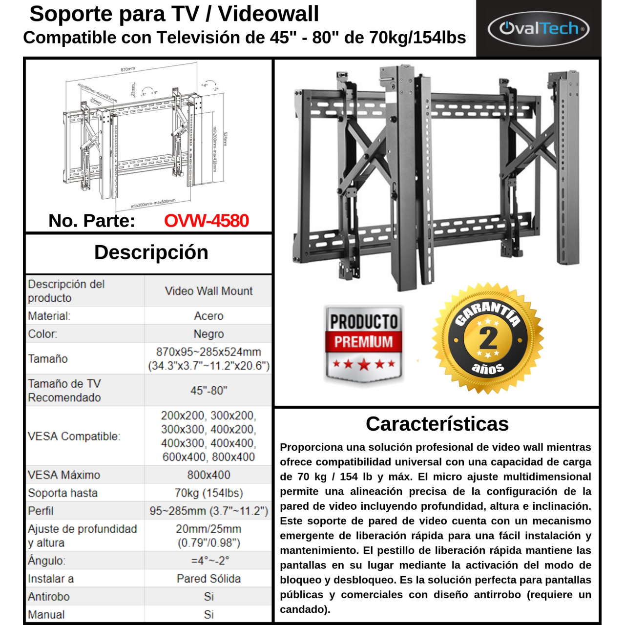 Soporte para Videowall OVALTECH OVW-4580