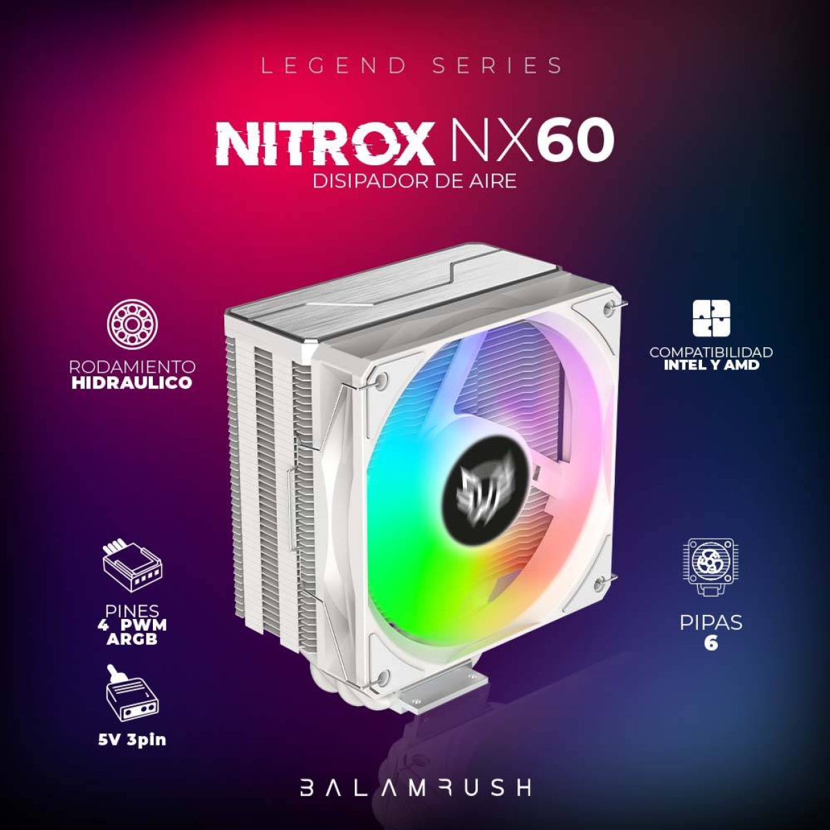 Disipador Balam Rush Nitrox NX60, 600-1800 RPM, 73.6 CFM (BR-937924)