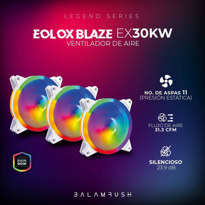 Kit de 3 Ventiladores Balam Rush Eolox Blaze EX30KW de 120 mm, 1200 RPM, 31.3 CFM (BR-938013)