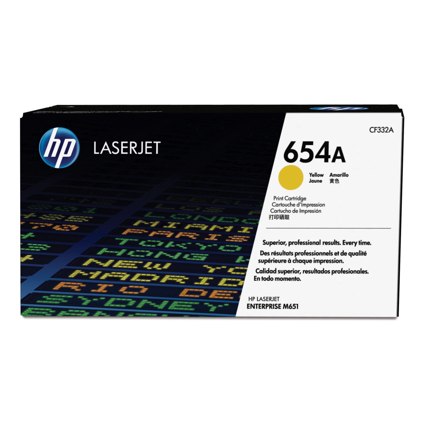 Tóner HP Original 654A Amarillo – Para LaserJet M651, LaserJet M680, Color LaserJet M651 (CF332A)