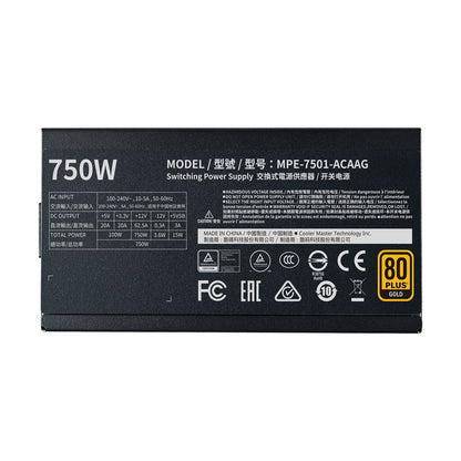Fuente de Poder Gaming Cooler Master MWE Gold 750 V2 750 W 80 PLUS Gold Totalmente Modular (MPE-7501-AFAAG-U2)