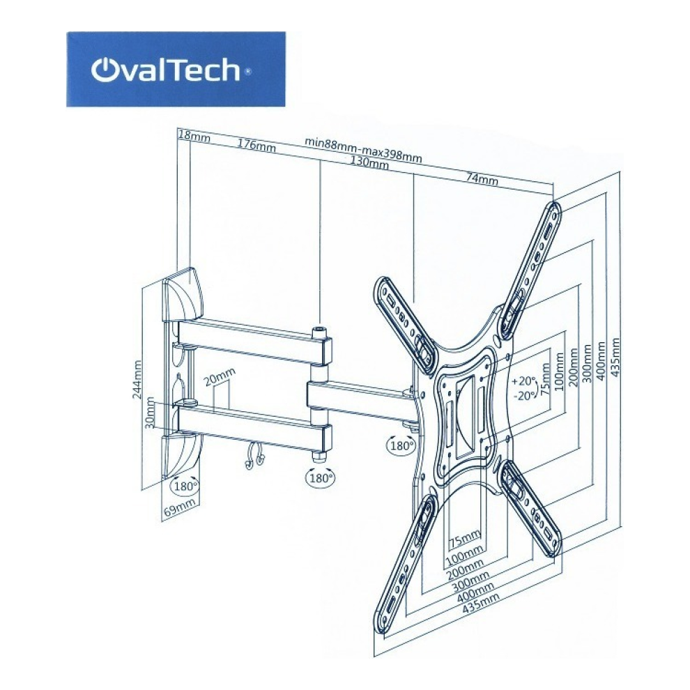 Soporte de Pared Movil para TV  OVALTECH De 23