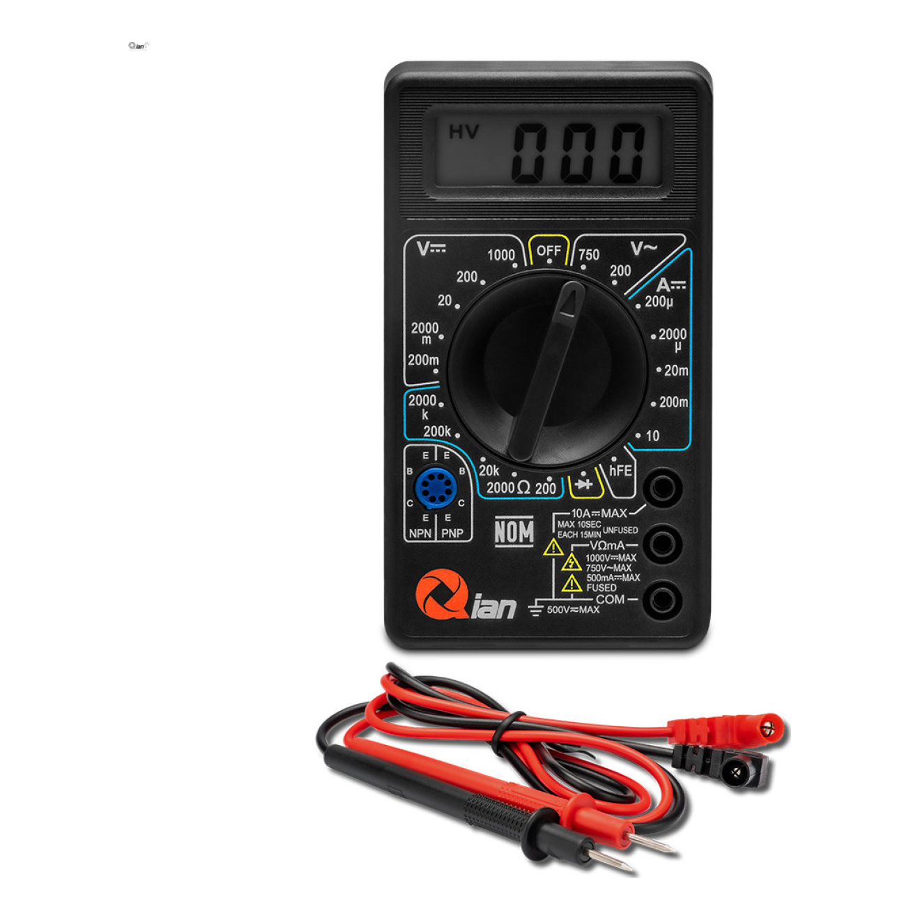 Multimetro Digital Qian QAD-90011 Qian Multimetro Digital Pantalla LCD de 3 y MEDIO Dígitos Muestreo 2 VECES X Segundo Batería 9V (QAD-90011)