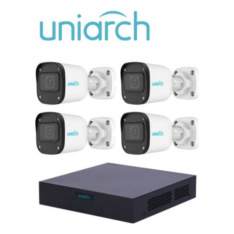 Kit de Videovigilancia UNIARCH con XVR de 4 Canales y 4 Cámaras Bala de 2 MP con Lente de 2.8 mm (XVR301-04F/4*UAC-B112-F28)