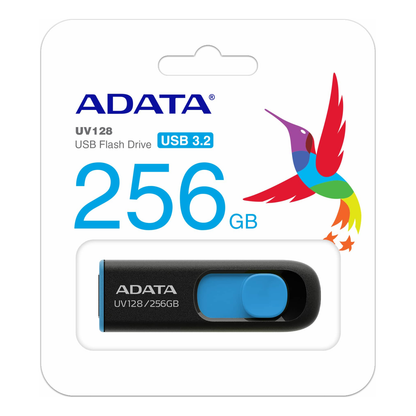 Memoria USB ADATA UV128 256 GB USB 3.2 Gen 1 Negro/Azul (AUV128-256G-RBE)