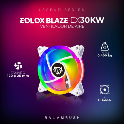 Kit de 3 Ventiladores Balam Rush Eolox Blaze EX30KW de 120 mm, 1200 RPM, 31.3 CFM (BR-938013)