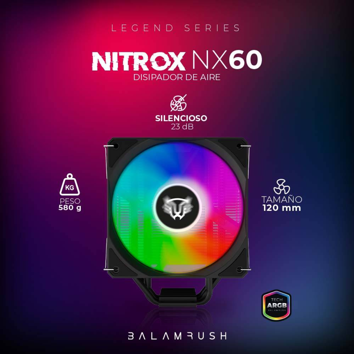 Disipador Balam Rush Nitrox NX60, 600-1800 RPM, 73.6 CFM (BR-937399)