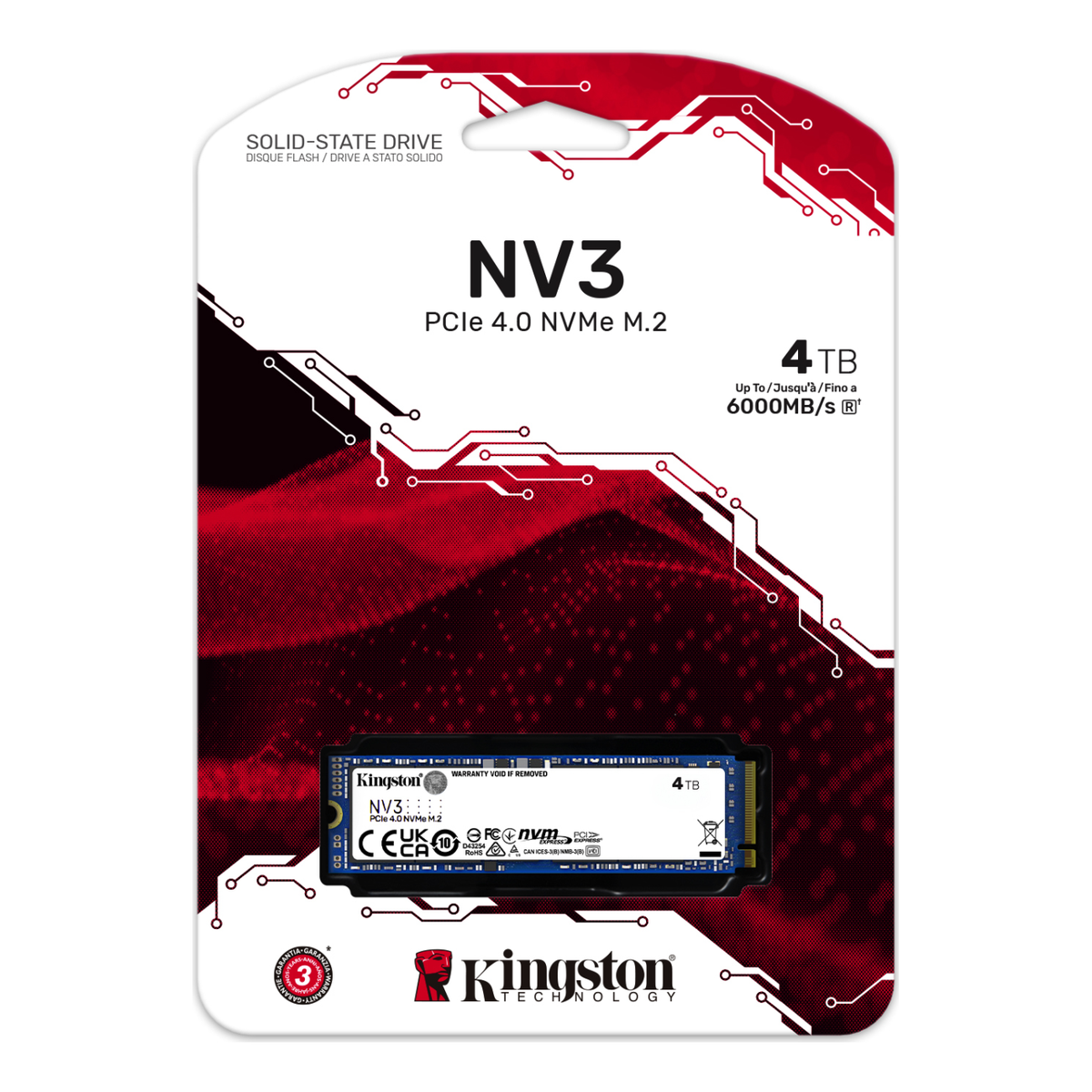 SSD M.2 2280 NVMe Kingston Technology NV3 4 TB PCIe 4.0 x4 hasta 6000 MB/s (SNV3S/4000G)