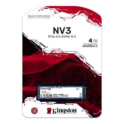 SSD M.2 2280 NVMe Kingston Technology NV3 4 TB PCIe 4.0 x4 hasta 6000 MB/s (SNV3S/4000G)