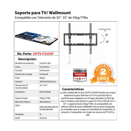 Soporte de Pared FIJO para TV  OVALTECH De 32