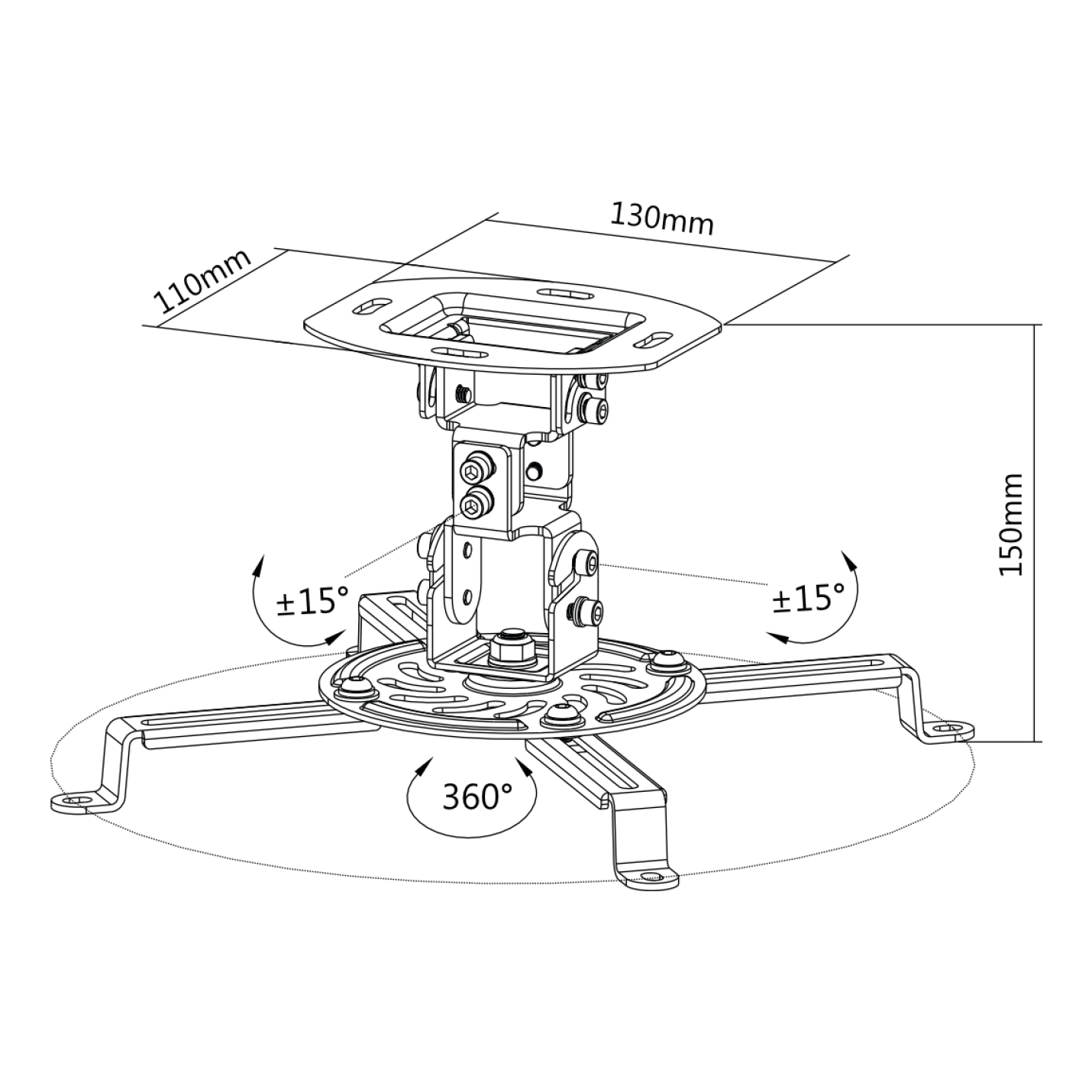 Soporte de Acero para Proyector OVALTECH OVPR-150MM