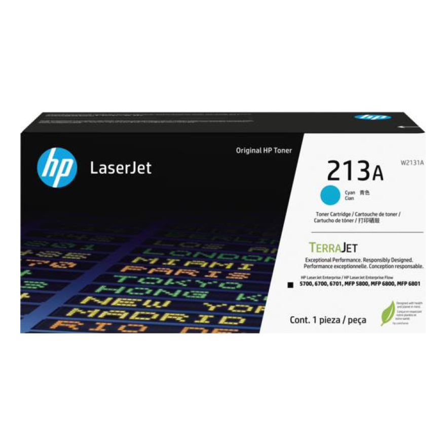 Tóner HP Original 213A Cian – Para LaserJet Pro M452, Color LaserJet Pro MFP M477, LaserJet Pro MFP M377 (W2131A)