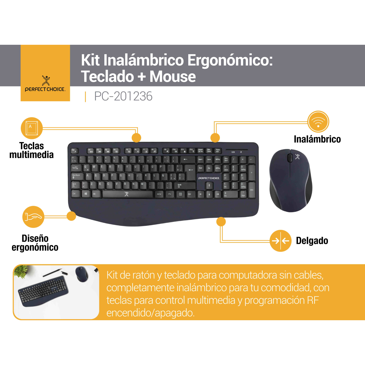 Kit de Teclado y Mouse  PERFECT CHOICE PC-201236