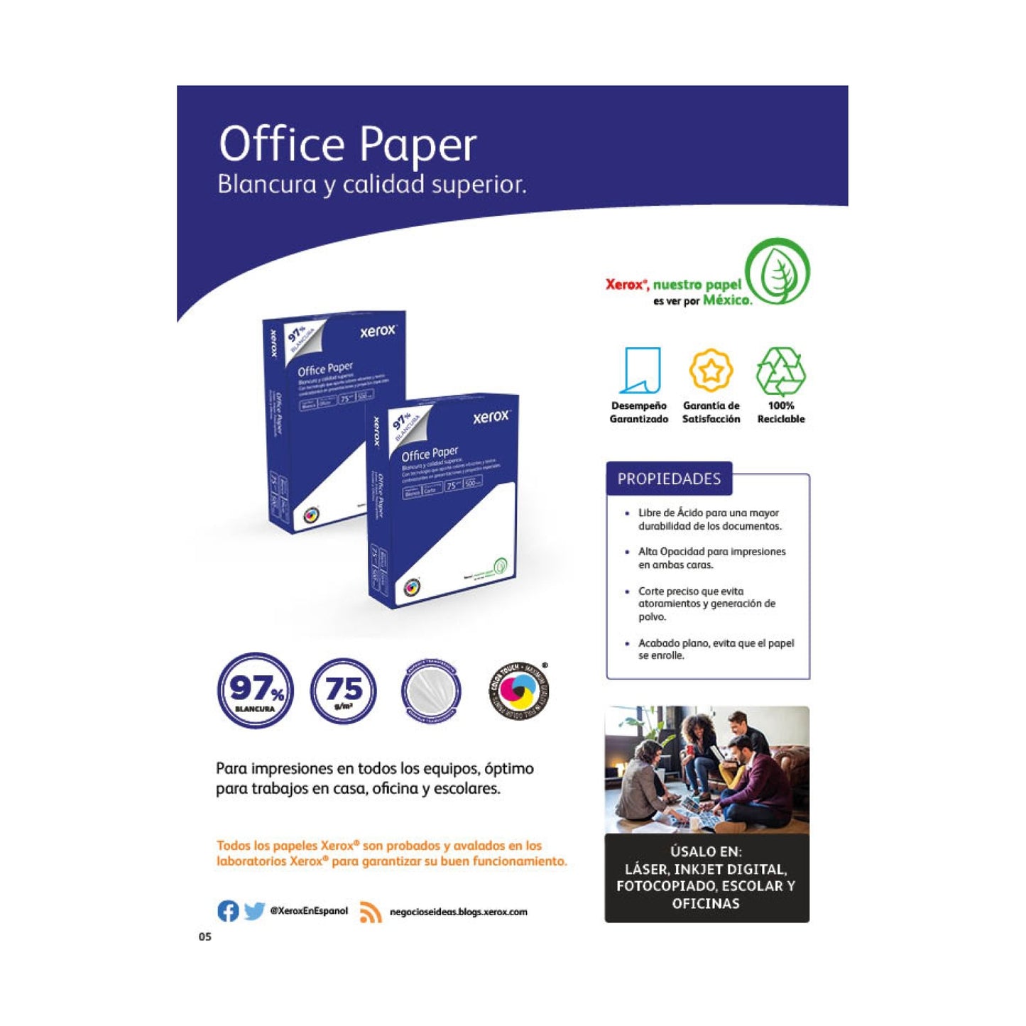 Papel Azul Carta. Caja 10 Paquetes XEROX Azul