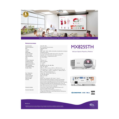 Proyector BENQ MX825STH DLP XGA de Tiro Corto y 3500 Lúmenes ANSI (9H.JMV77.13L)