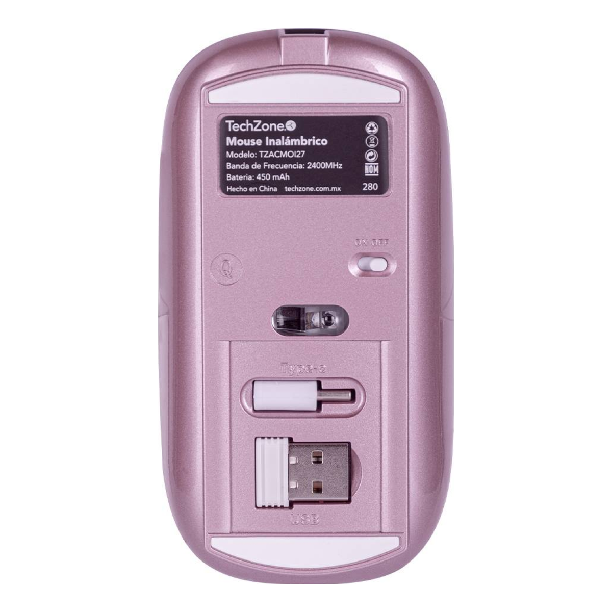 Mouse TECHZONE SLIVE inalámbrico 2.4 GHz/USB óptico 1600 DPI 4 botones Rosa (TZACMOI27)