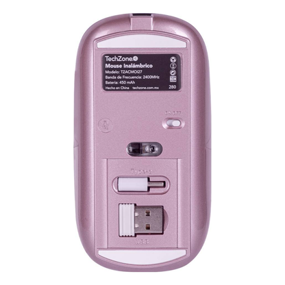 Mouse TECHZONE SLIVE inalámbrico 2.4 GHz/USB óptico 1600 DPI 4 botones Rosa (TZACMOI27)