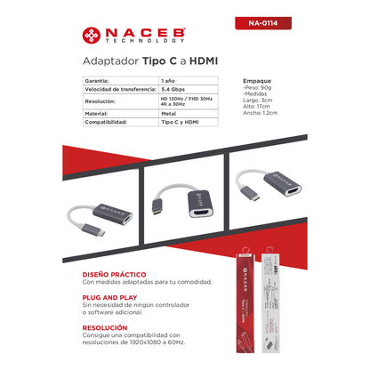 Adaptador Tipo C a HDM Naceb Technology NA-0114