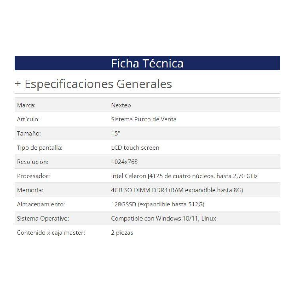 Terminal POS GENERICO con Intel Celeron J4125