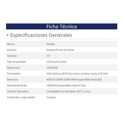 Terminal POS GENERICO con Intel Celeron J4125