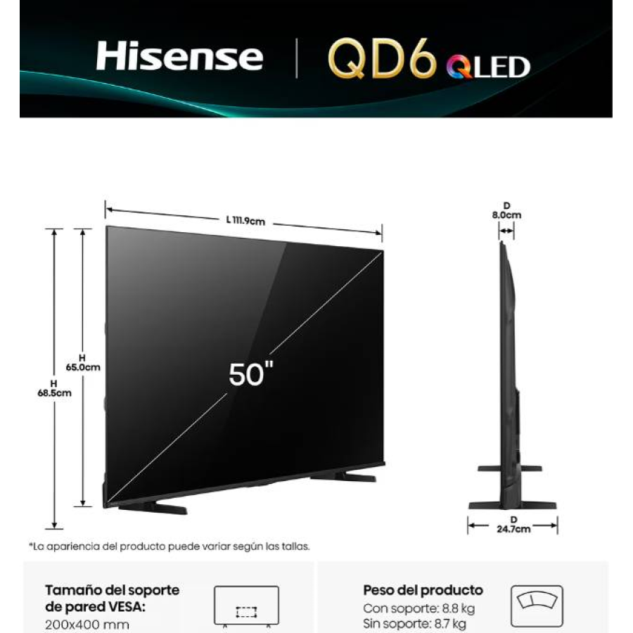 Televisiones Hisense 50QD6QV
