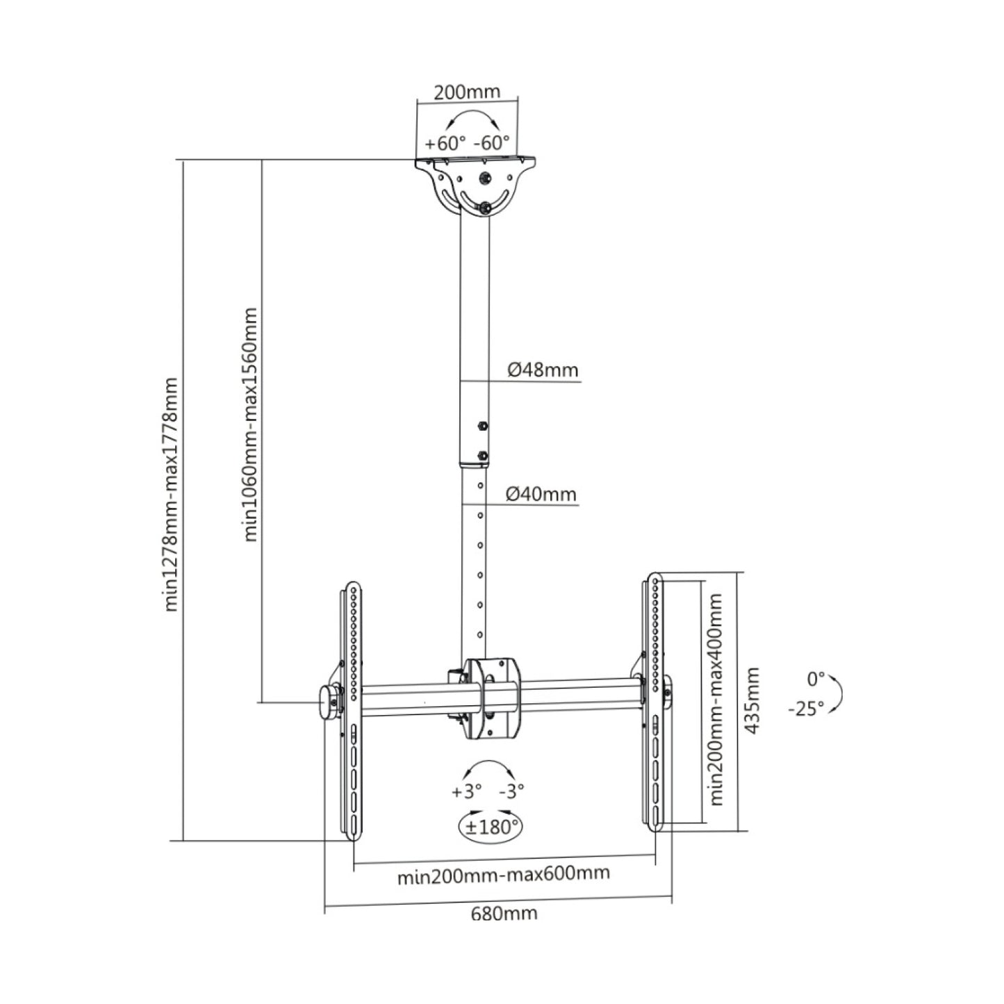 Soporte de TECHO para TV OVALTECH OVTV-C3770