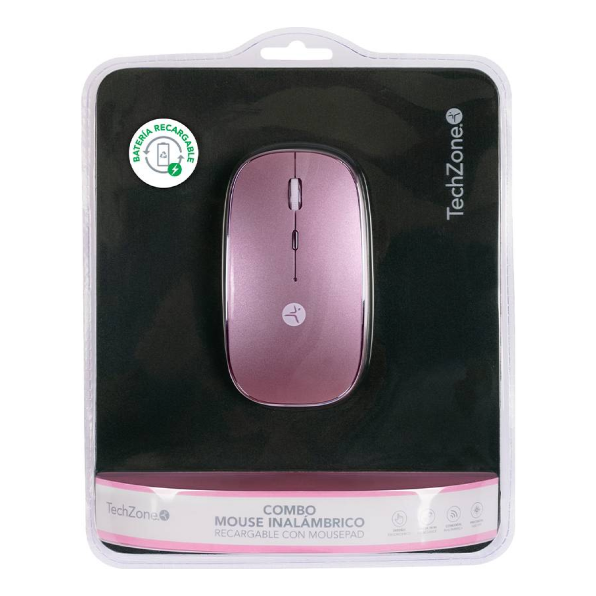 Mouse TECHZONE SLIVE inalámbrico 2.4 GHz/USB óptico 1600 DPI 4 botones Rosa (TZACMOI27)