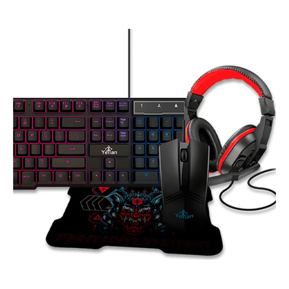 Kit Gaming Yeyian Hydra S2000 4 en 1 con Teclado, Mouse, Diadema y Mouse Pad LED (YKH-20707)