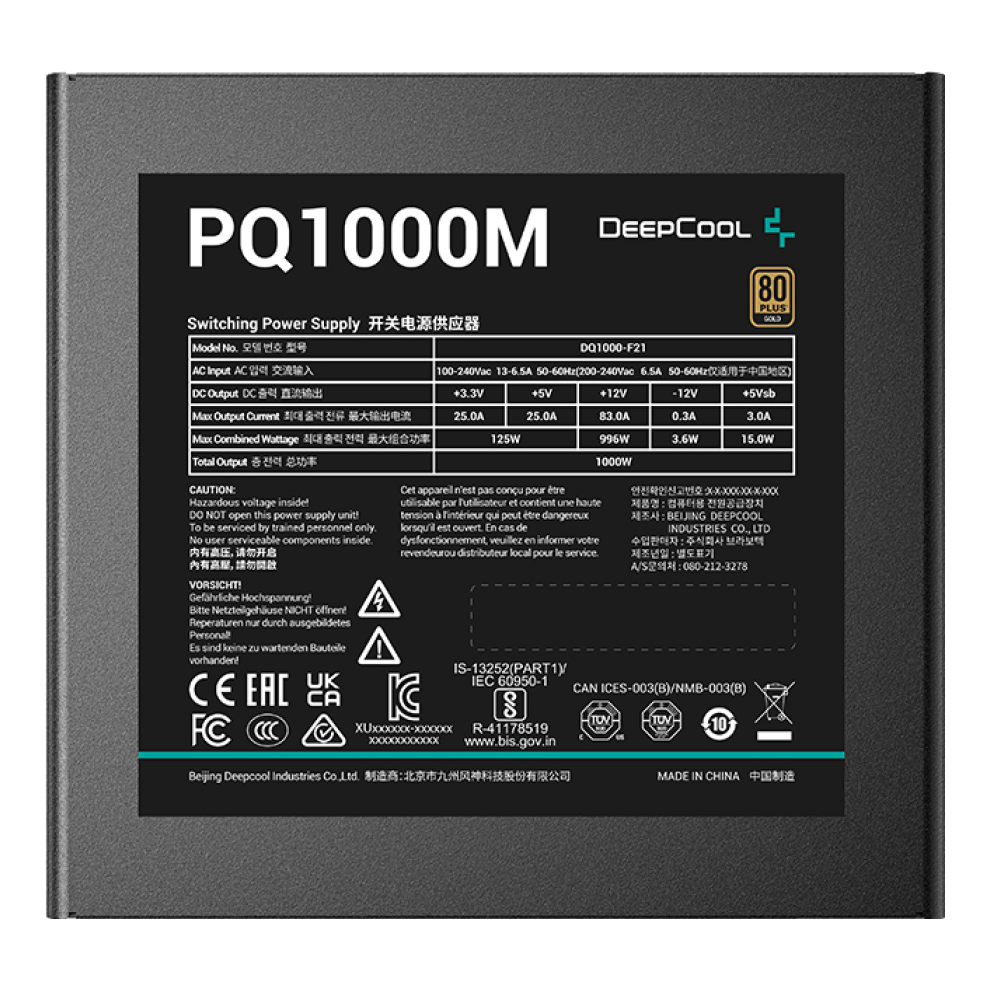 Fuente de Poder DeepCool PQ1000M 1000 W 80 PLUS Gold Modular ATX 2.4 (R-PQA00M-FA0B-US)
