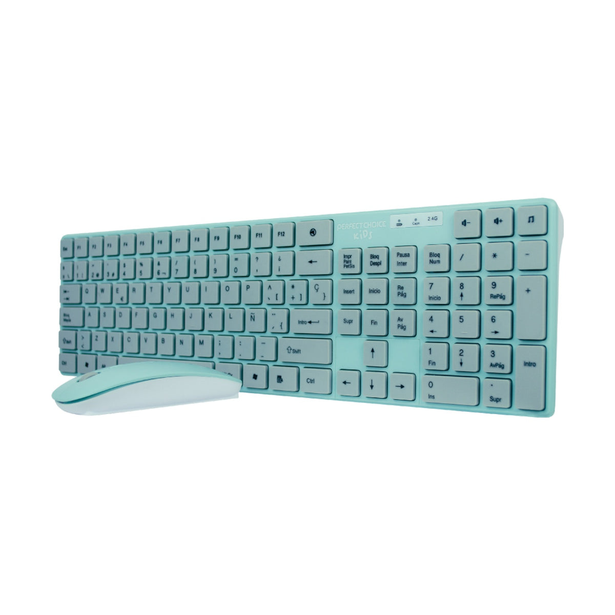 Kit de Teclado y Mouse PERFECT CHOICE PC-201243 Inalámbrico, Mouse de 800/1000/1600 DPI, Turquesa