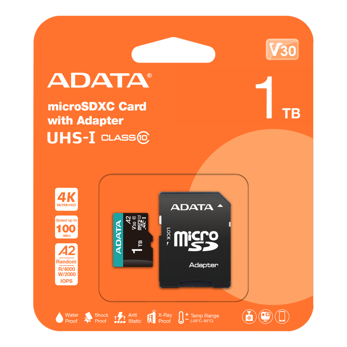 Tarjeta de Memoria microSDHC ADATA Premier Pro 1 TB UHS-I U3 V30 A2 Clase 10 (AUSDX1TUI3V30SA2-RA1)