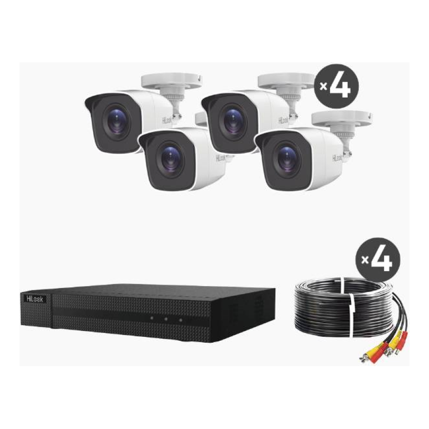 Kit de Videovigilancia HIKVISION TurboHD 1080p con DVR de 4 Canales y 4 Cámaras Bala Metálicas H.265+ (HL24LQKITS-M(B))