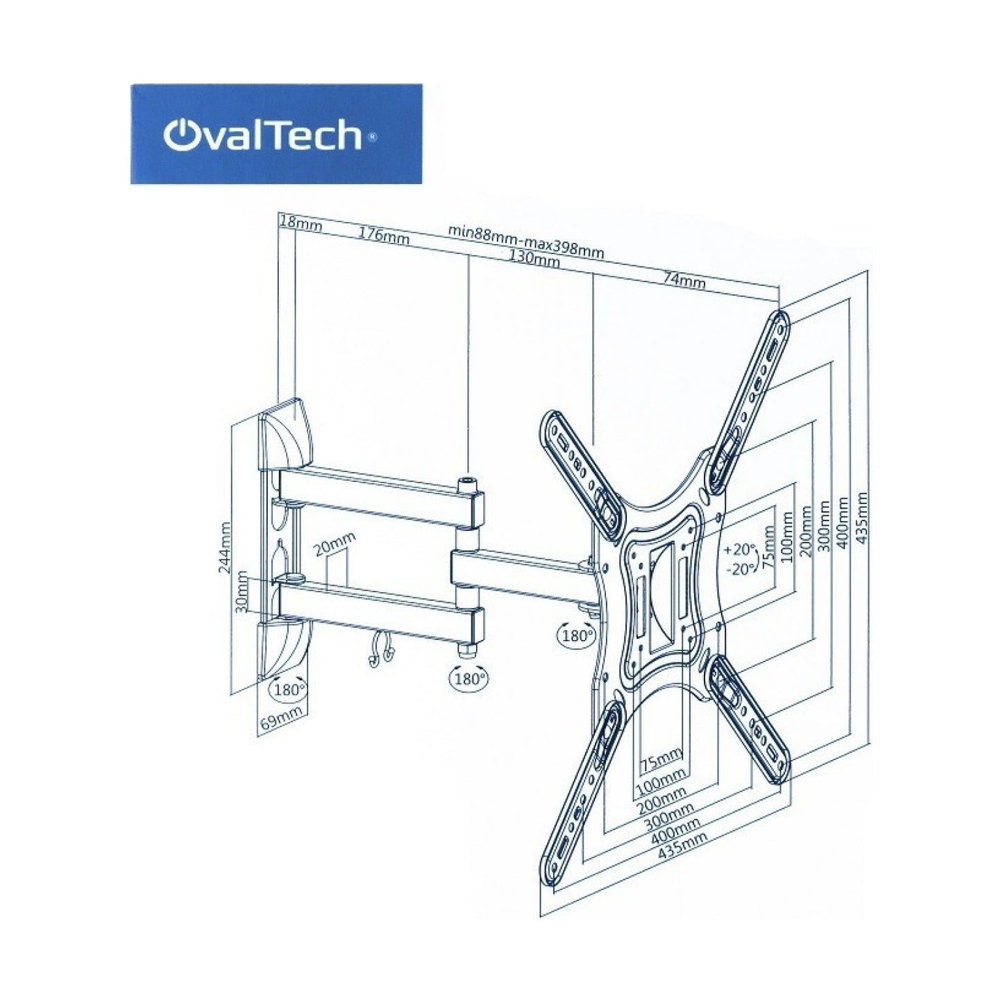 Soporte de Pared Movil para TV  OVALTECH De 23