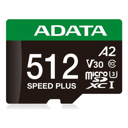 Tarjeta de Memoria microSDXC ADATA Speed Plus 512 GB UHS-I U3 V30 Clase 10 (UD512GUI3V30A2SP-RA1)
