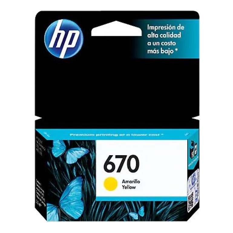 Cartucho de Tinta HP Original 670 Amarillo – Para DeskJet 3525, DeskJet 4615, DeskJet 4625 (CZ116AL)