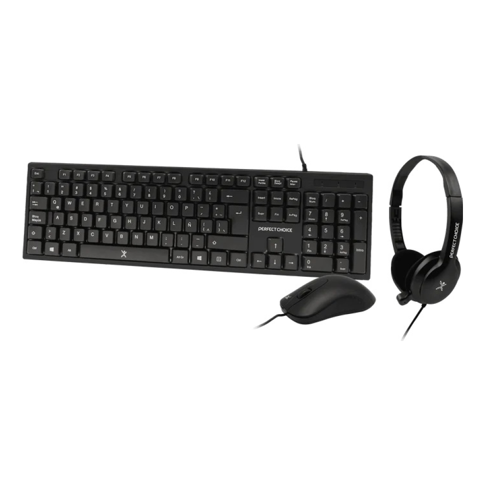 Kit Teclado+Mouse+Diadema para Oficina  PERFECT CHOICE PC-201717