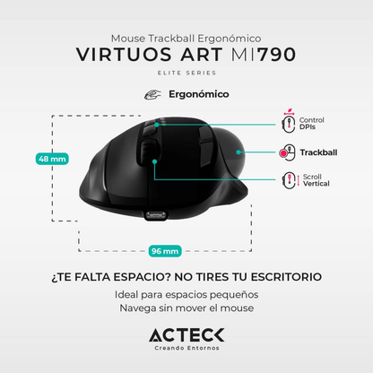 Trackball ACTECK MI790 Bluetooth 2400 DPI 7 botones ergonómico Negro (AC-936309)