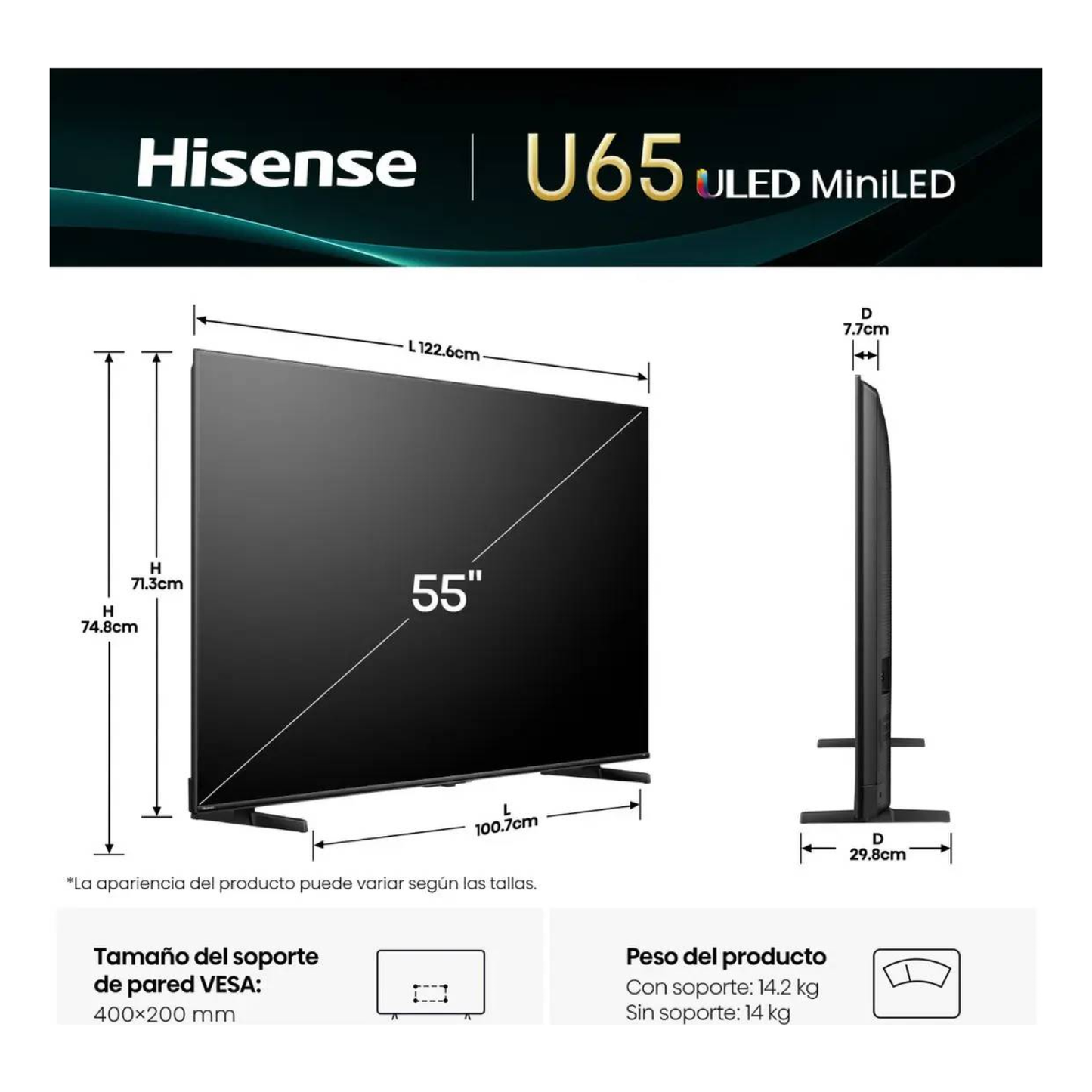 Televisión  Hisense 55U65QFM
