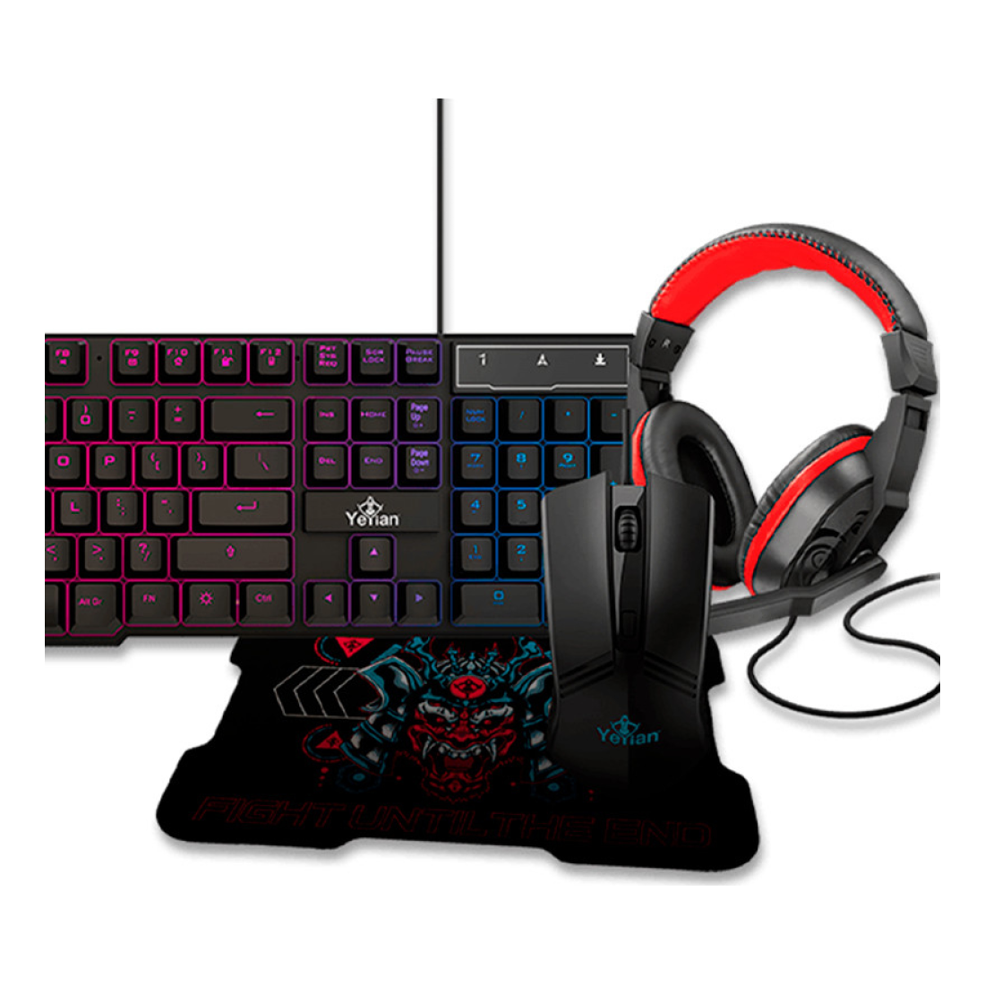Kit Gaming Yeyian Hydra S2000 4 en 1 con Teclado, Mouse, Diadema y Mouse Pad LED (YKH-20707)
