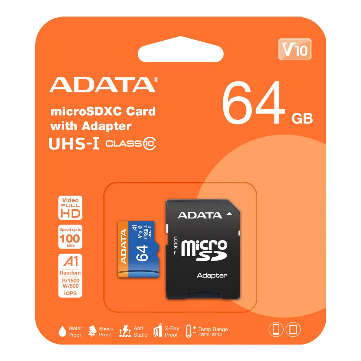 Tarjeta de Memoria microSDXC ADATA Premier 64 GB V10 A1 lectura 100 MB/s escritura 25 MB/s (AUSDX64GUICL10A1-RA1)