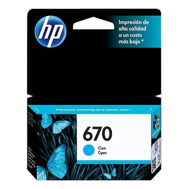 Cartucho de Tinta HP Original 670 Cian – Para DeskJet 3525, DeskJet Ink Advantage 4615, DeskJet Ink Advantage 4625 (CZ114AL)