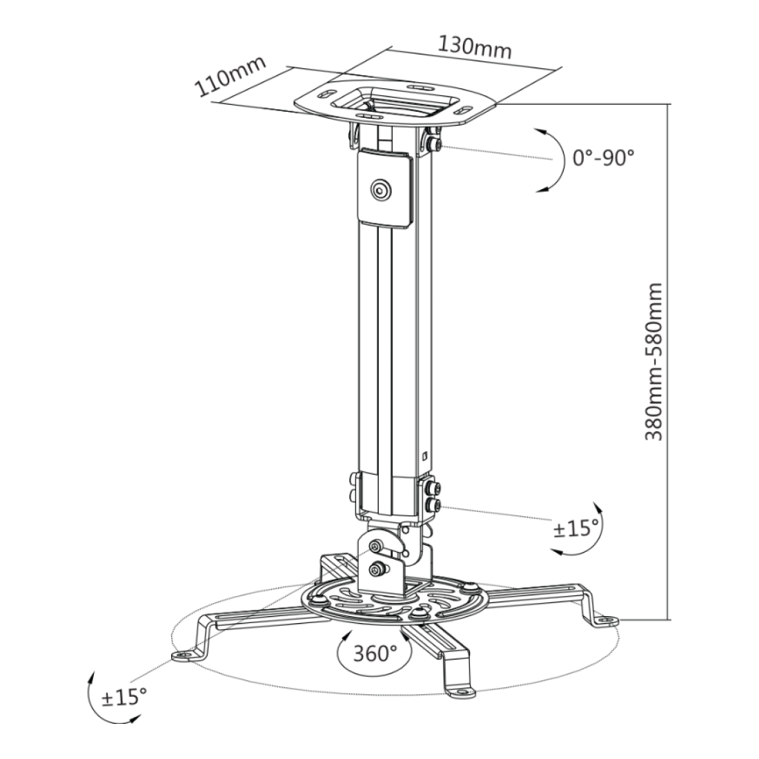 Soporte de Acero para Proyector OVALTECH OVPR-580MM