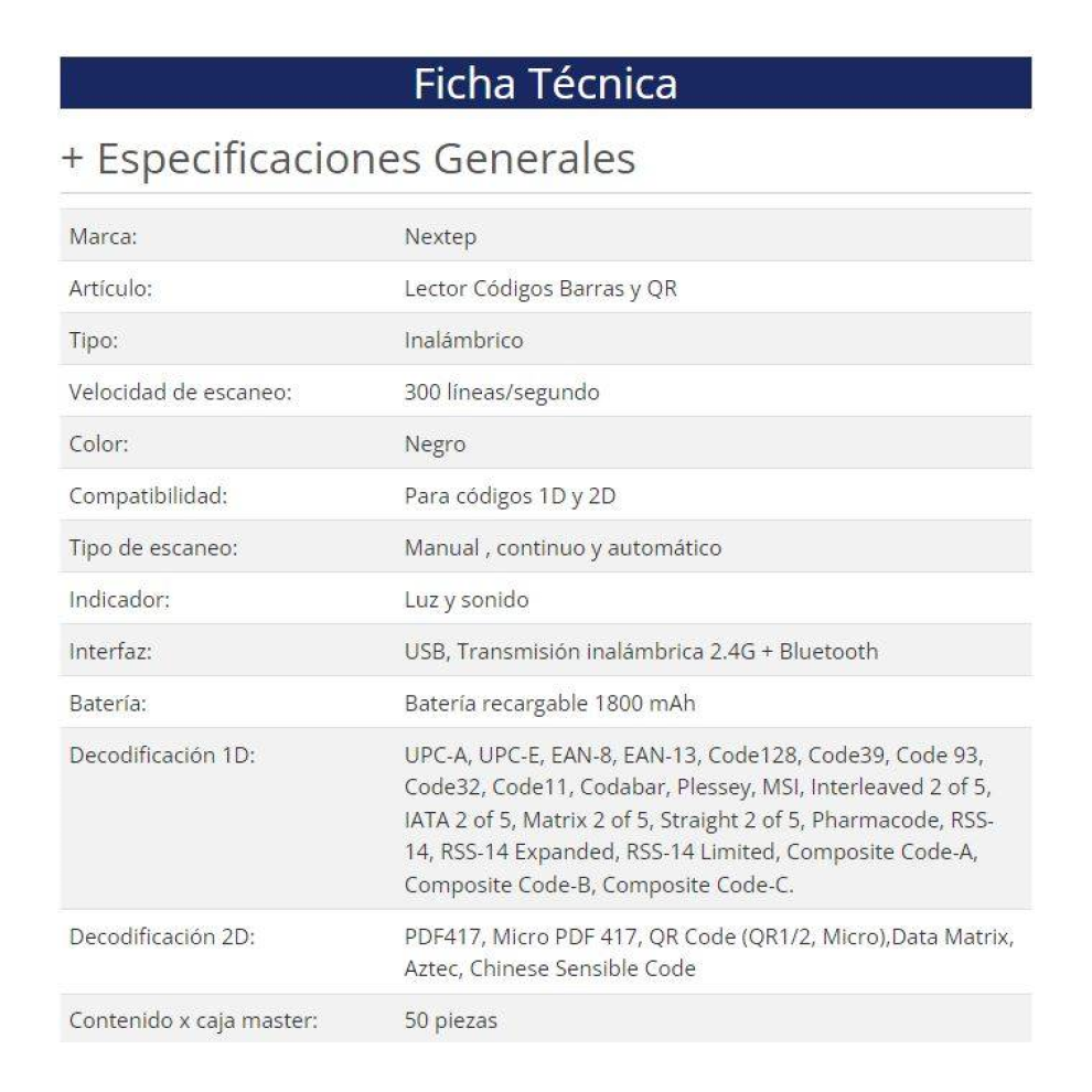 Lector de Códigos de Barra y QR Nextep NE-503I